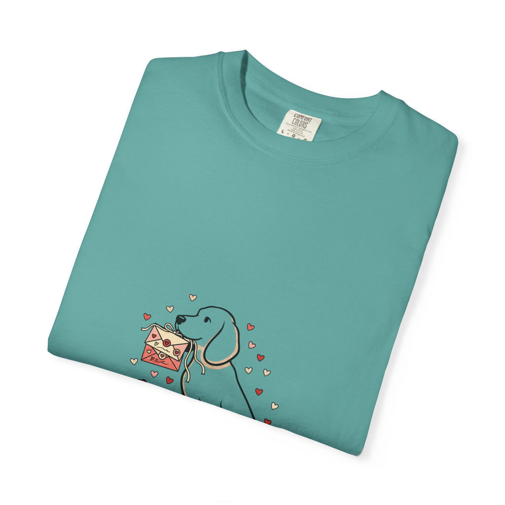 Valentine Labrador Tee — Dog Holding Love Letter Graphic T-Shirt