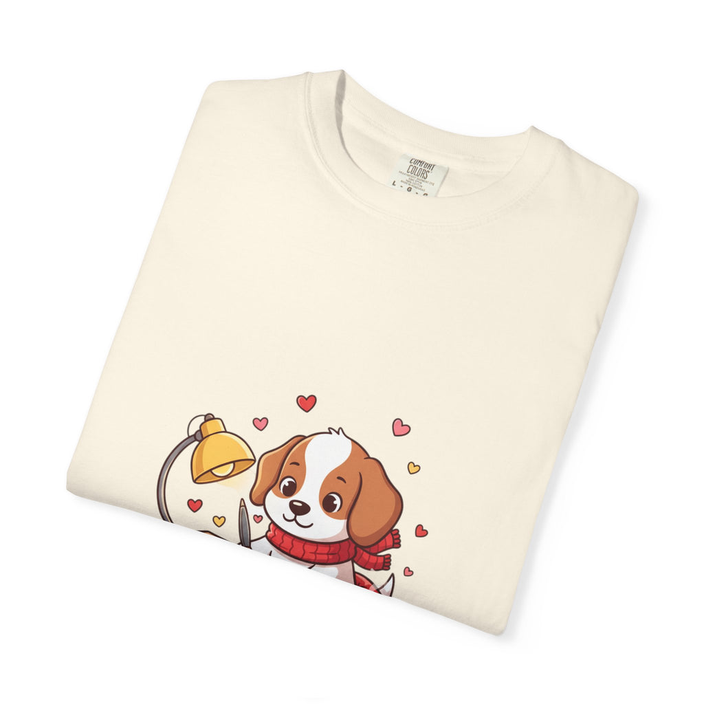 Valentine Puppy Mail T-Shirt — Cute Dog Writing Love Letters Tee