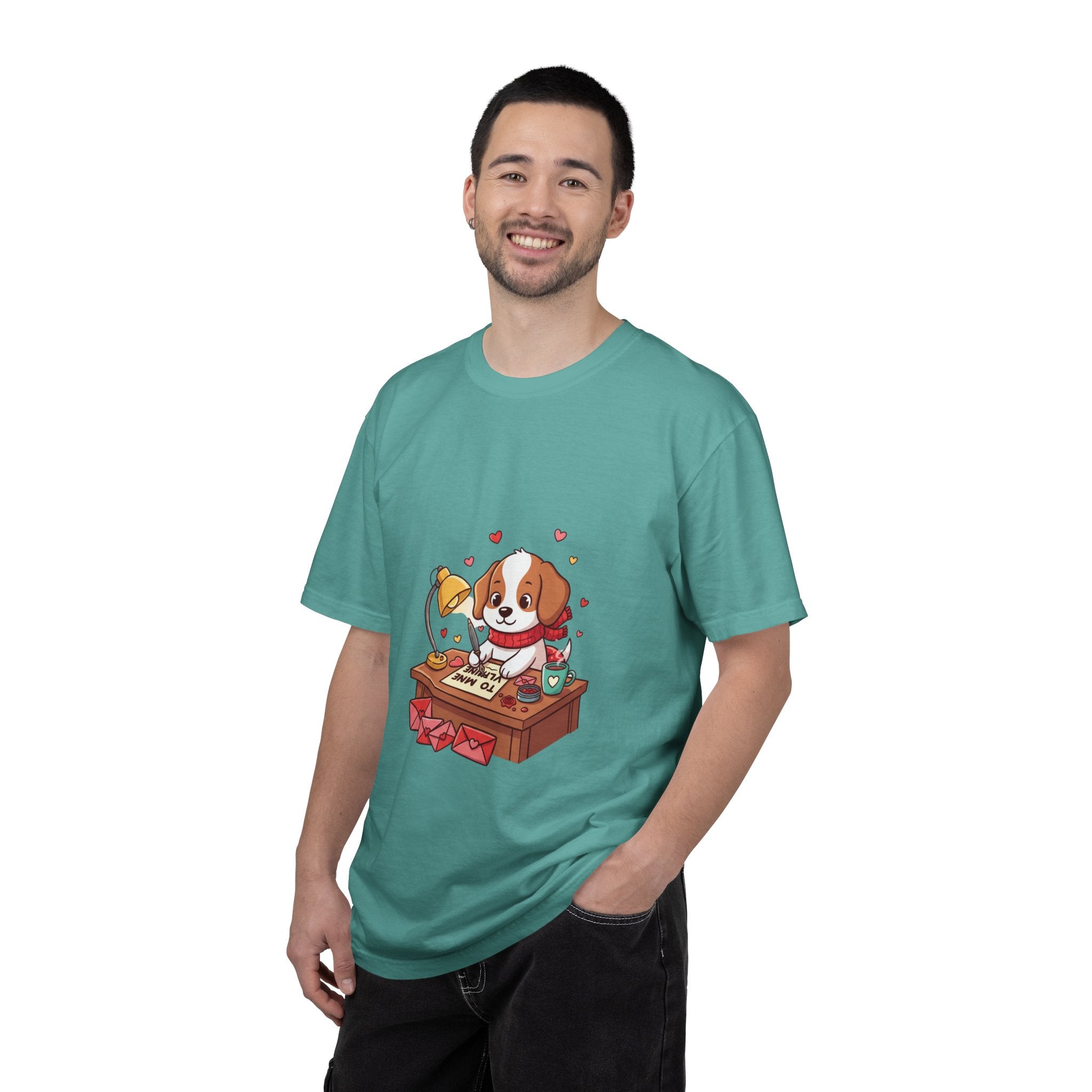 Valentine Puppy Mail T-Shirt — Cute Dog Writing Love Letters Tee