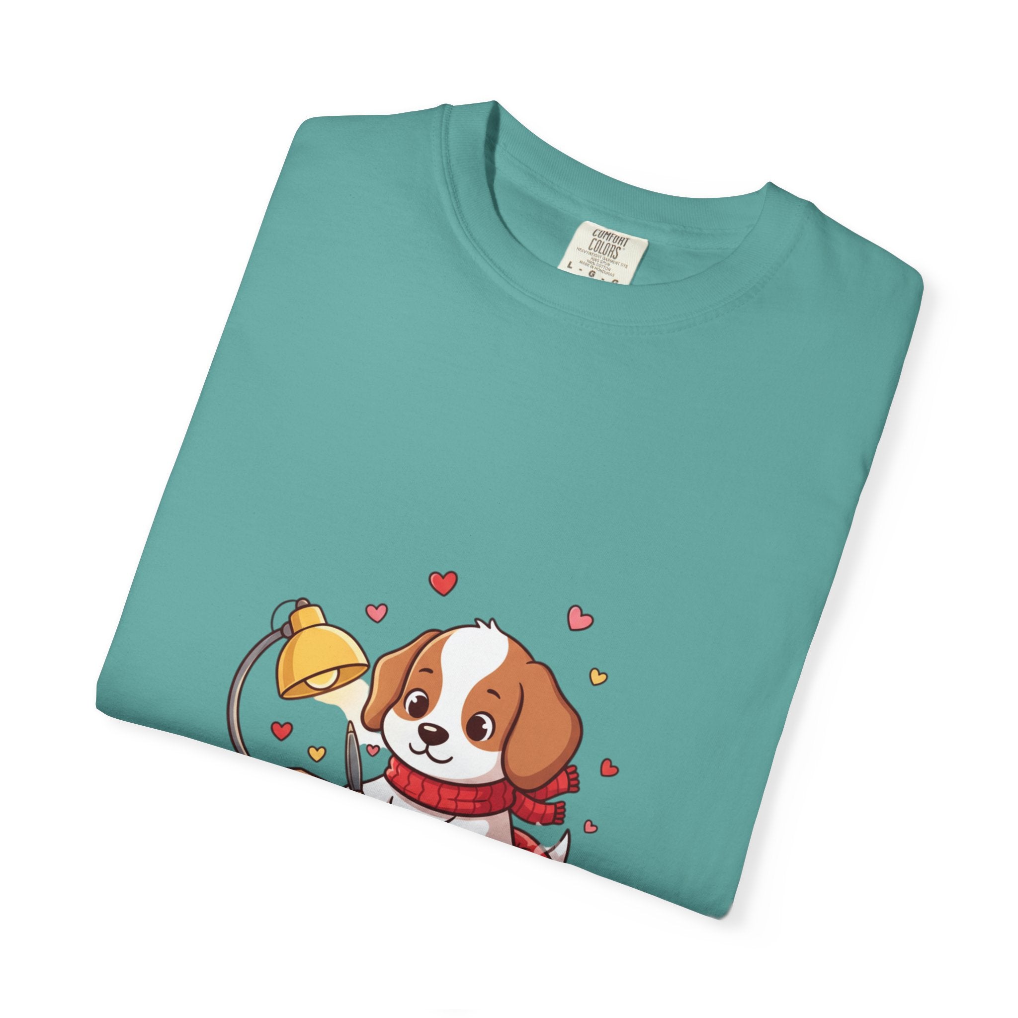Valentine Puppy Mail T-Shirt — Cute Dog Writing Love Letters Tee