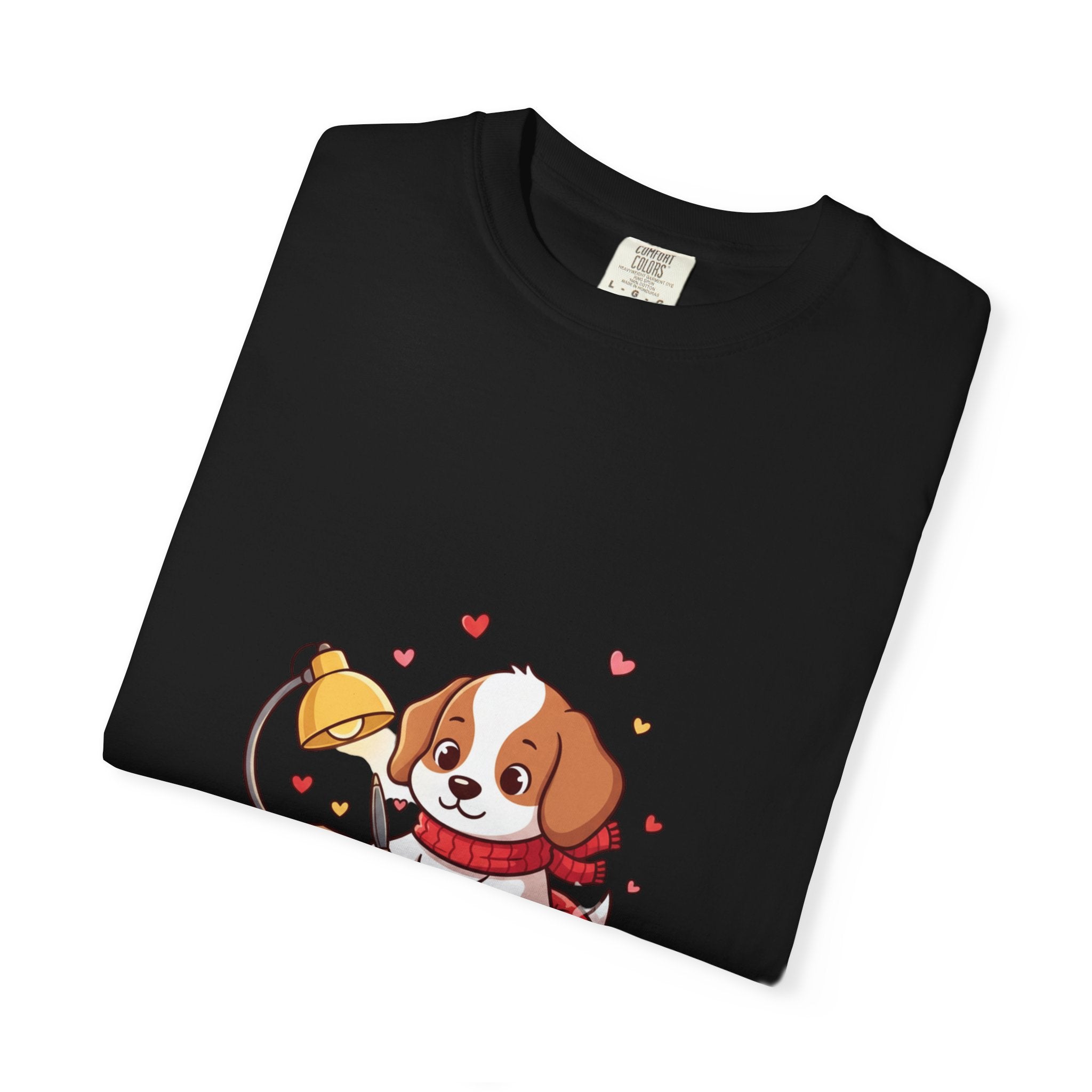 Valentine Puppy Mail T-Shirt — Cute Dog Writing Love Letters Tee