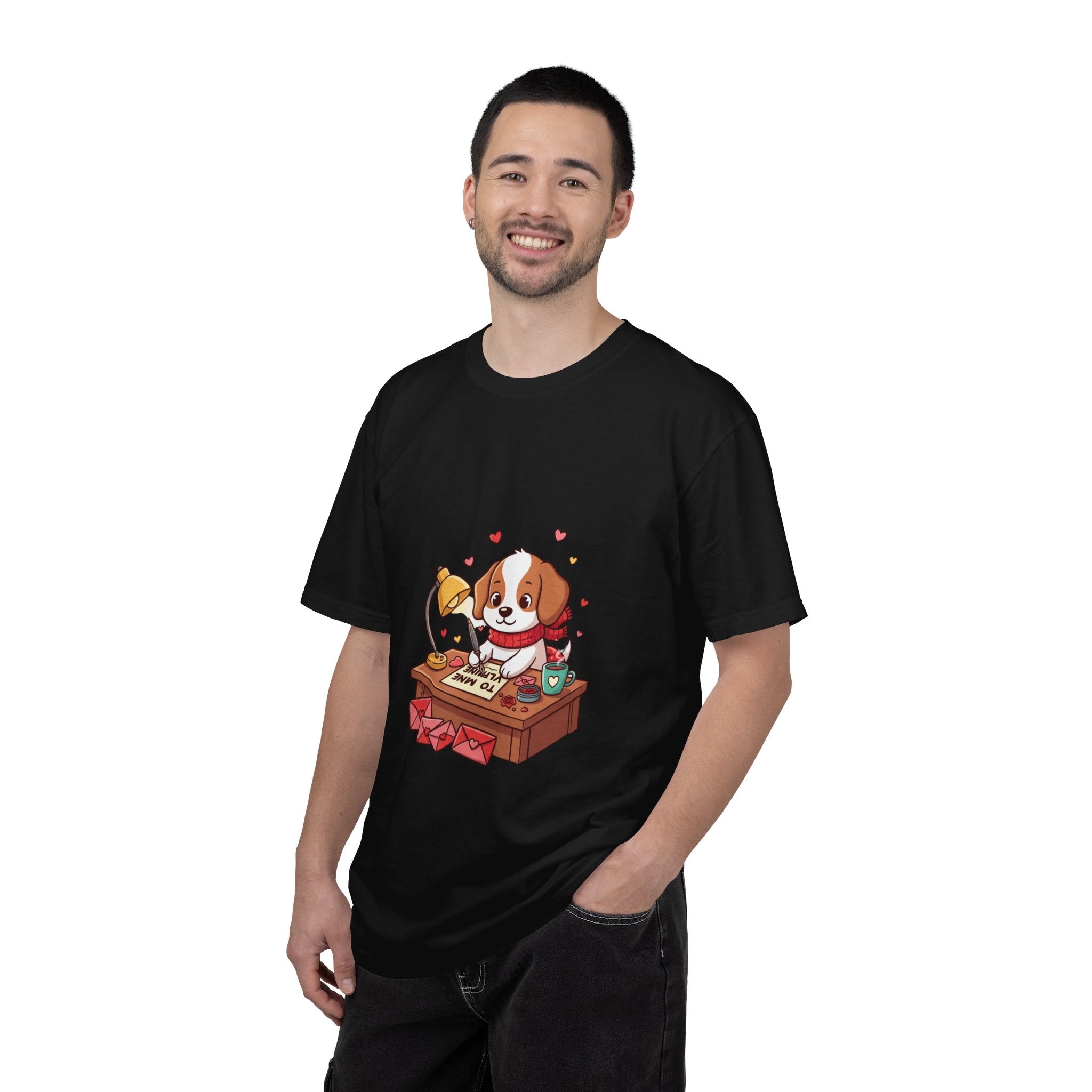 Valentine Puppy Mail T-Shirt — Cute Dog Writing Love Letters Tee