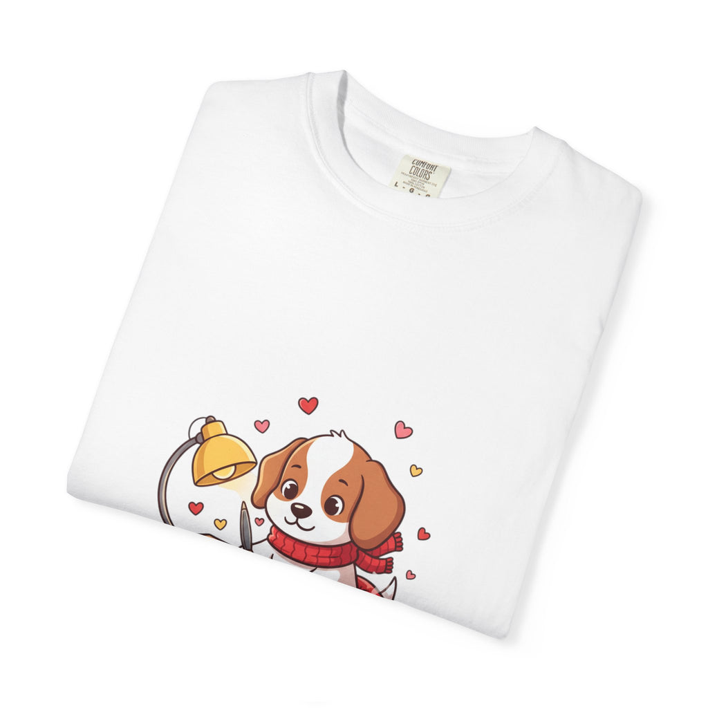 Valentine Puppy Mail T-Shirt — Cute Dog Writing Love Letters Tee