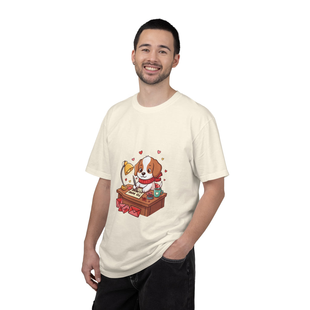 Valentine Puppy Mail T-Shirt — Cute Dog Writing Love Letters Tee