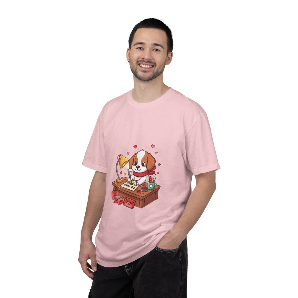 Valentine Puppy Mail T-Shirt — Cute Dog Writing Love Letters Tee