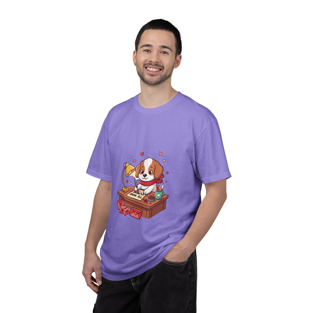 Valentine Puppy Mail T-Shirt — Cute Dog Writing Love Letters Tee