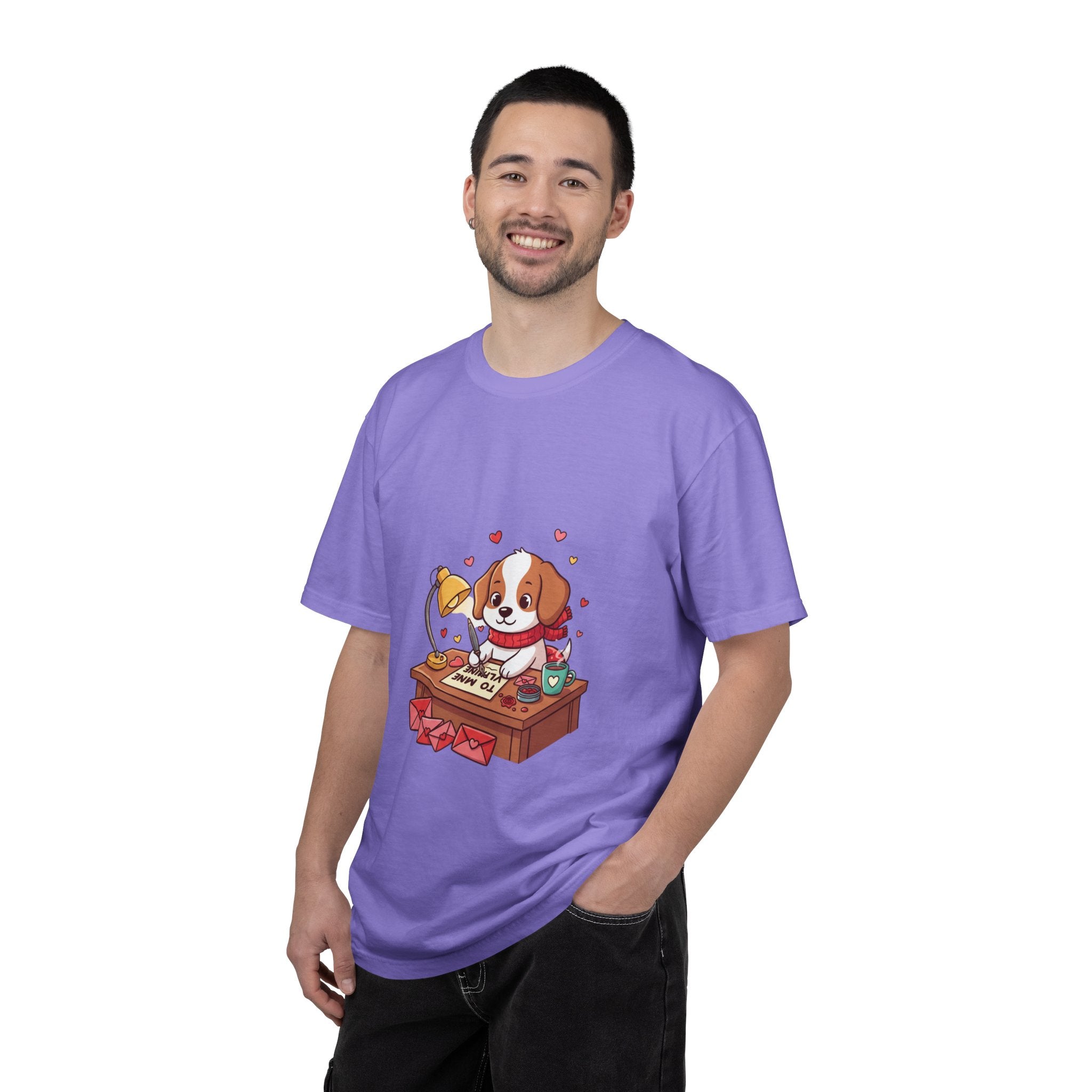 Valentine Puppy Mail T-Shirt — Cute Dog Writing Love Letters Tee