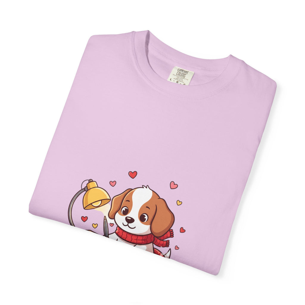 Valentine Puppy Mail T-Shirt — Cute Dog Writing Love Letters Tee