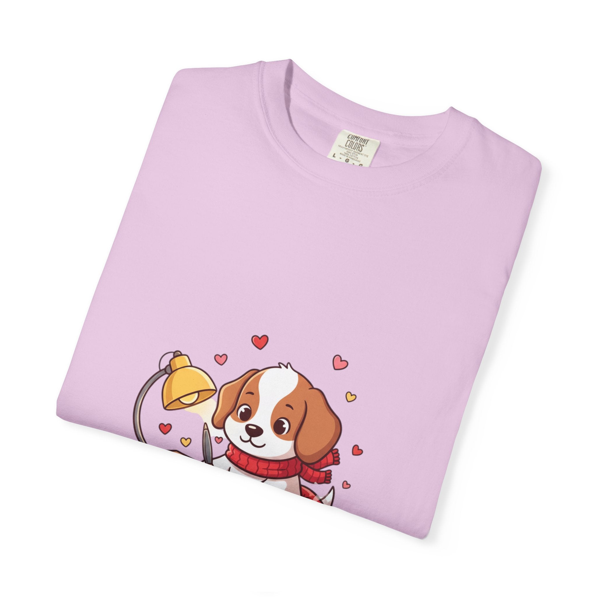 Valentine Puppy Mail T-Shirt — Cute Dog Writing Love Letters Tee