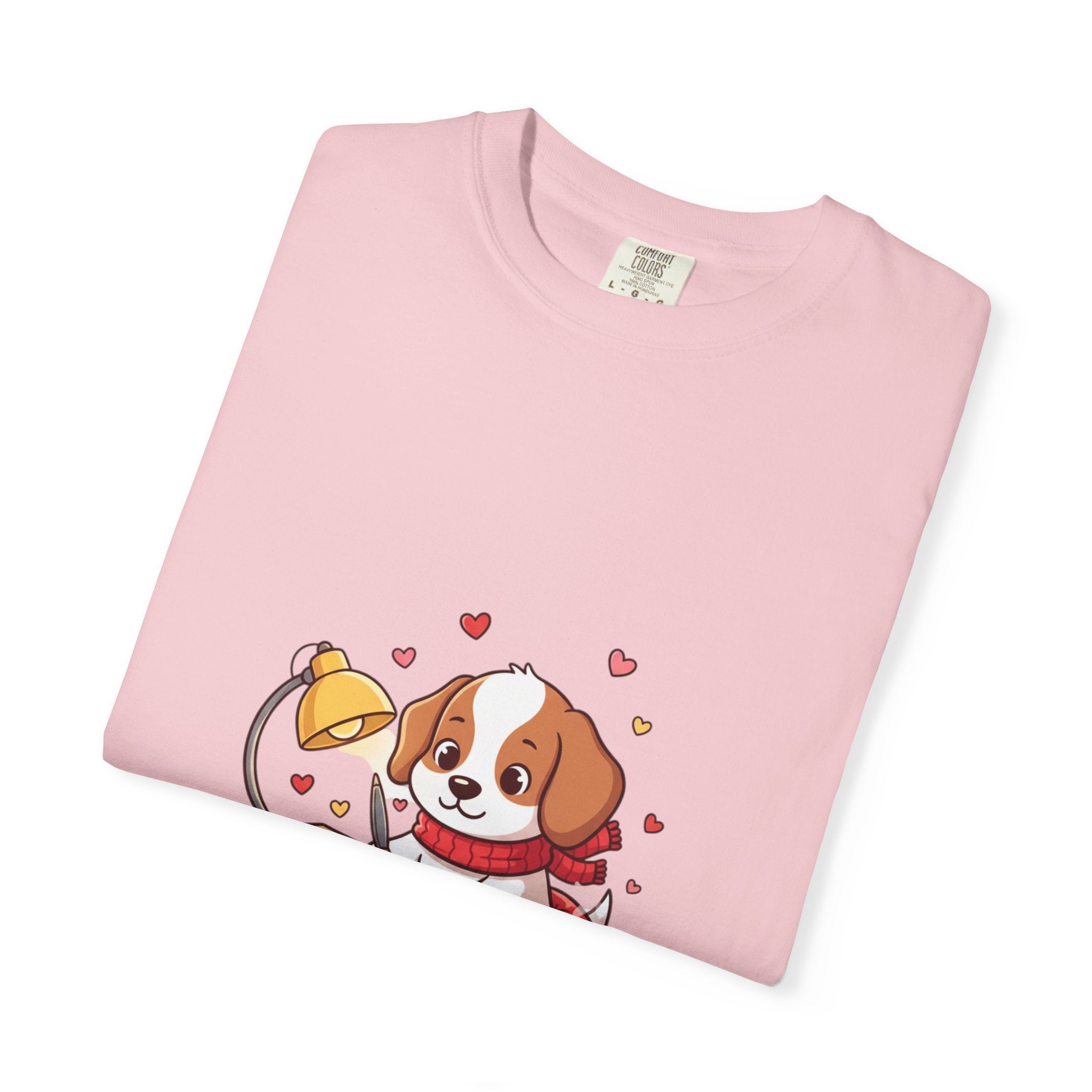 Valentine Puppy Mail T-Shirt — Cute Dog Writing Love Letters Tee